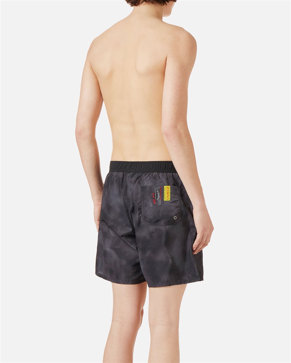 Schwarze Badehose mit Gummibund, schwarzem Tunnelzug und farblich abgestimmtem Allover-Iceberg-Logo - Iceberg - Official Website