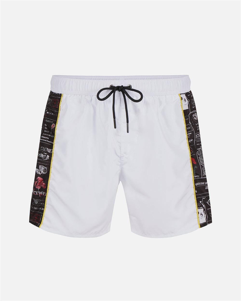White swim trunks with contrasting side bands and vertical Iceberg logo - Iceberg - Official Website