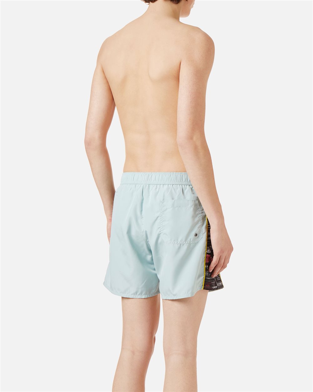 Mint-colored swim trunks with contrasting side bands and vertical Iceberg logo - Iceberg - Official Website