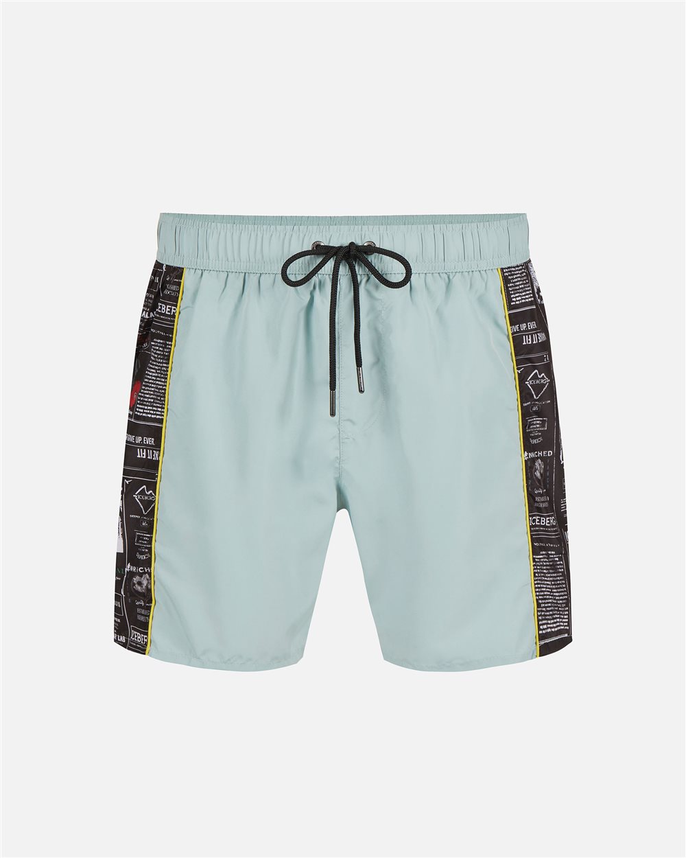 Mint-colored swim trunks with contrasting side bands and vertical Iceberg logo - Iceberg - Official Website