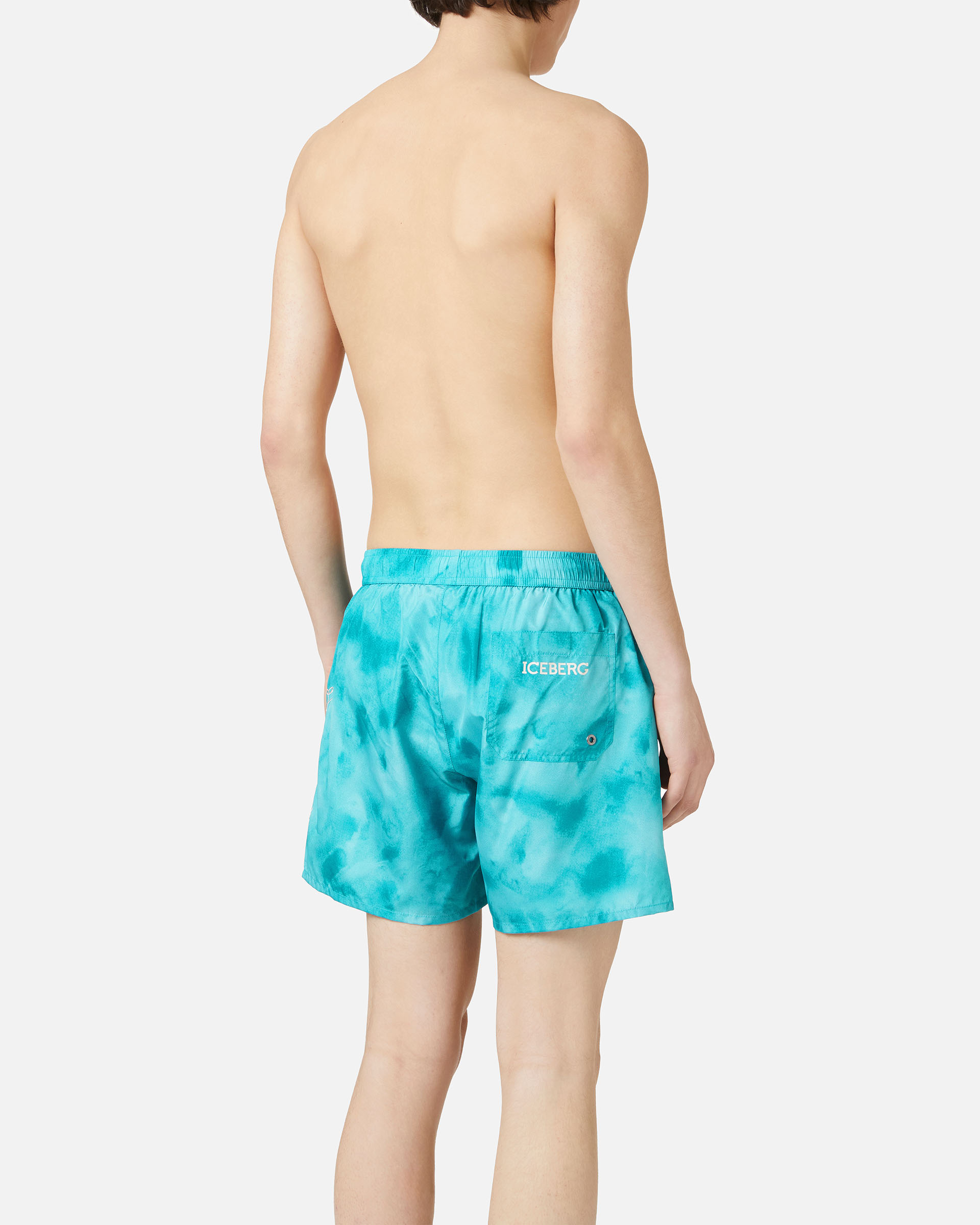 Turquoise pattern swim trunks with contrasting logo - Iceberg - Official Website