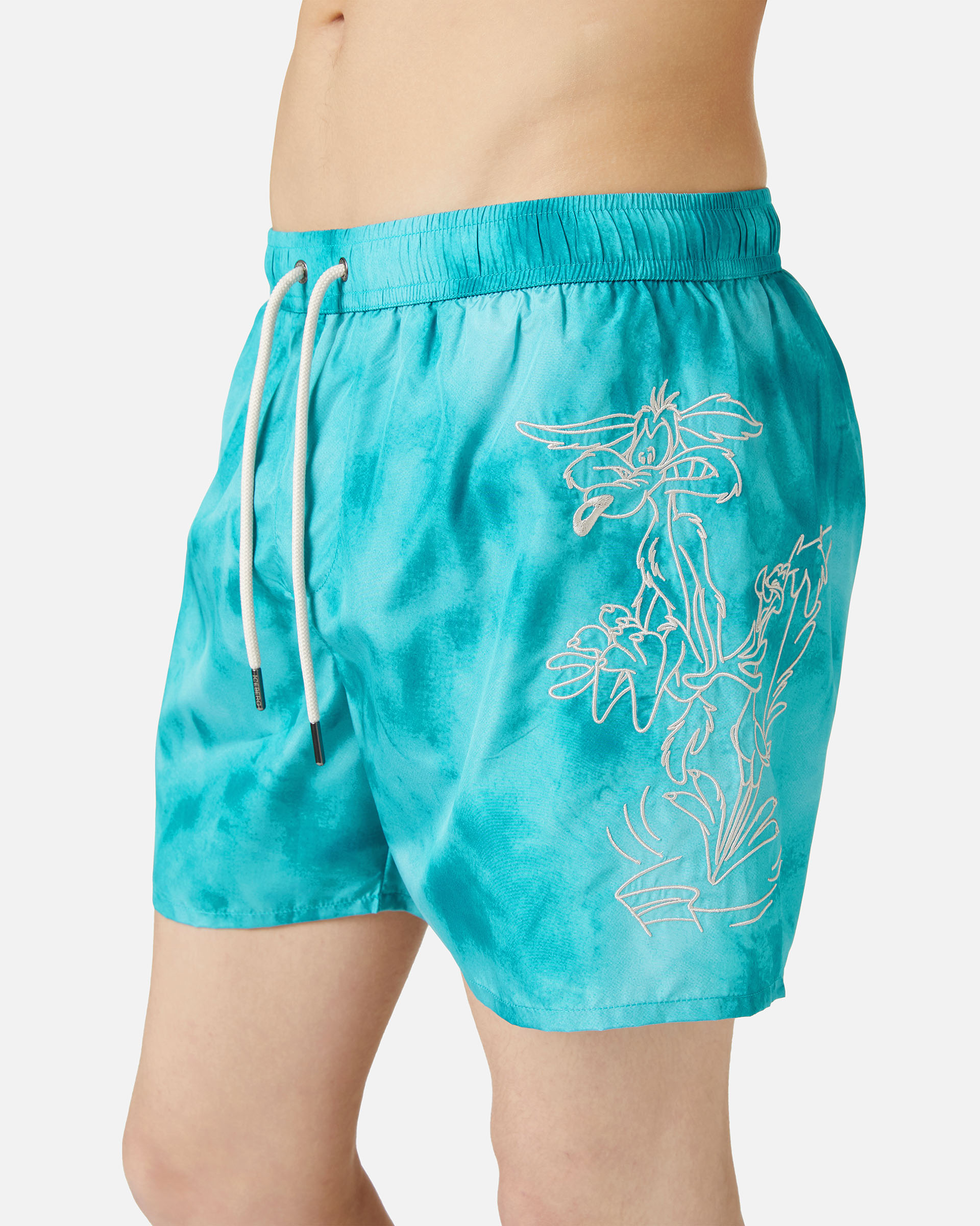 Turquoise pattern swim trunks with contrasting logo - Iceberg - Official Website