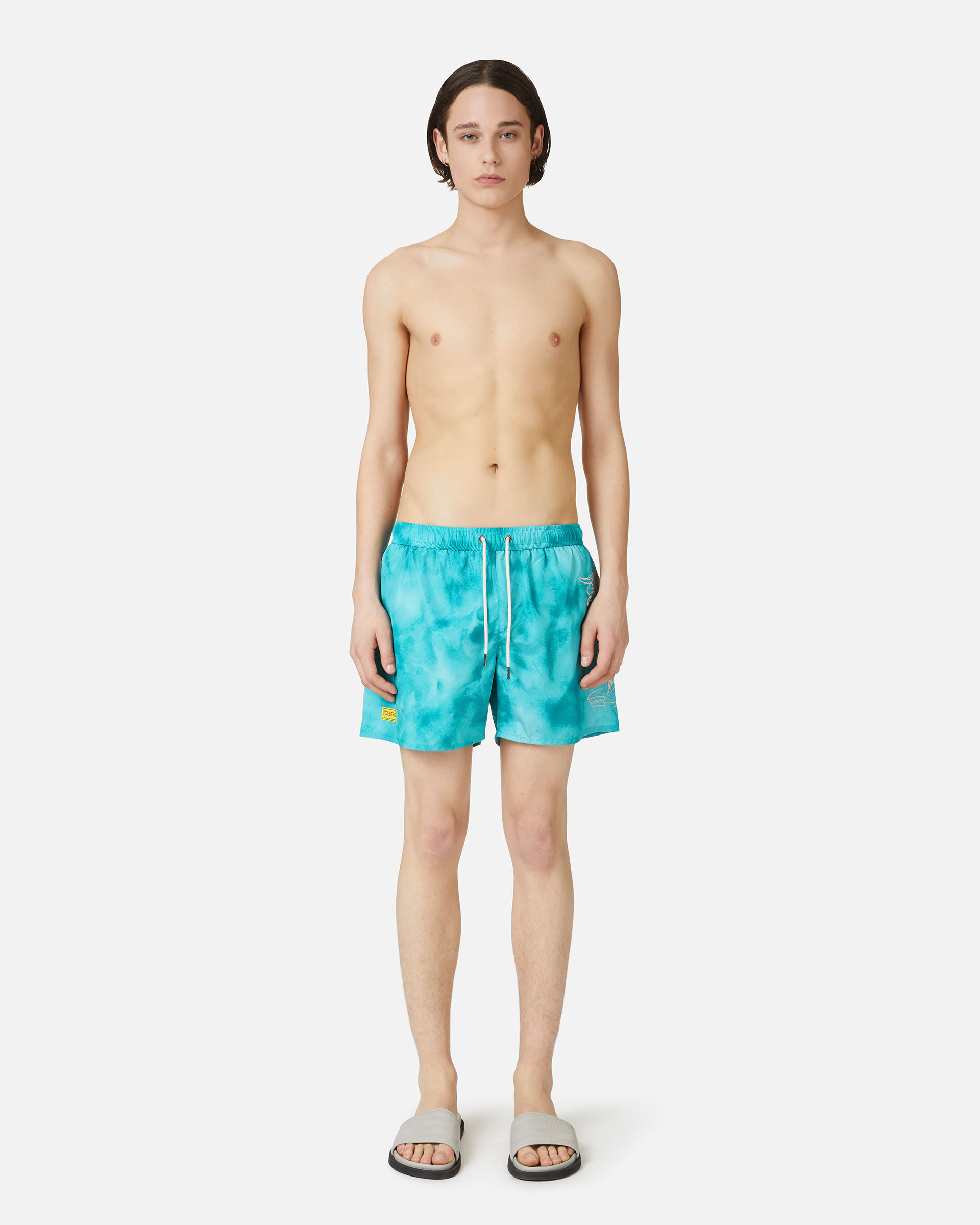 Turquoise pattern swim trunks with contrasting logo - Iceberg - Official Website