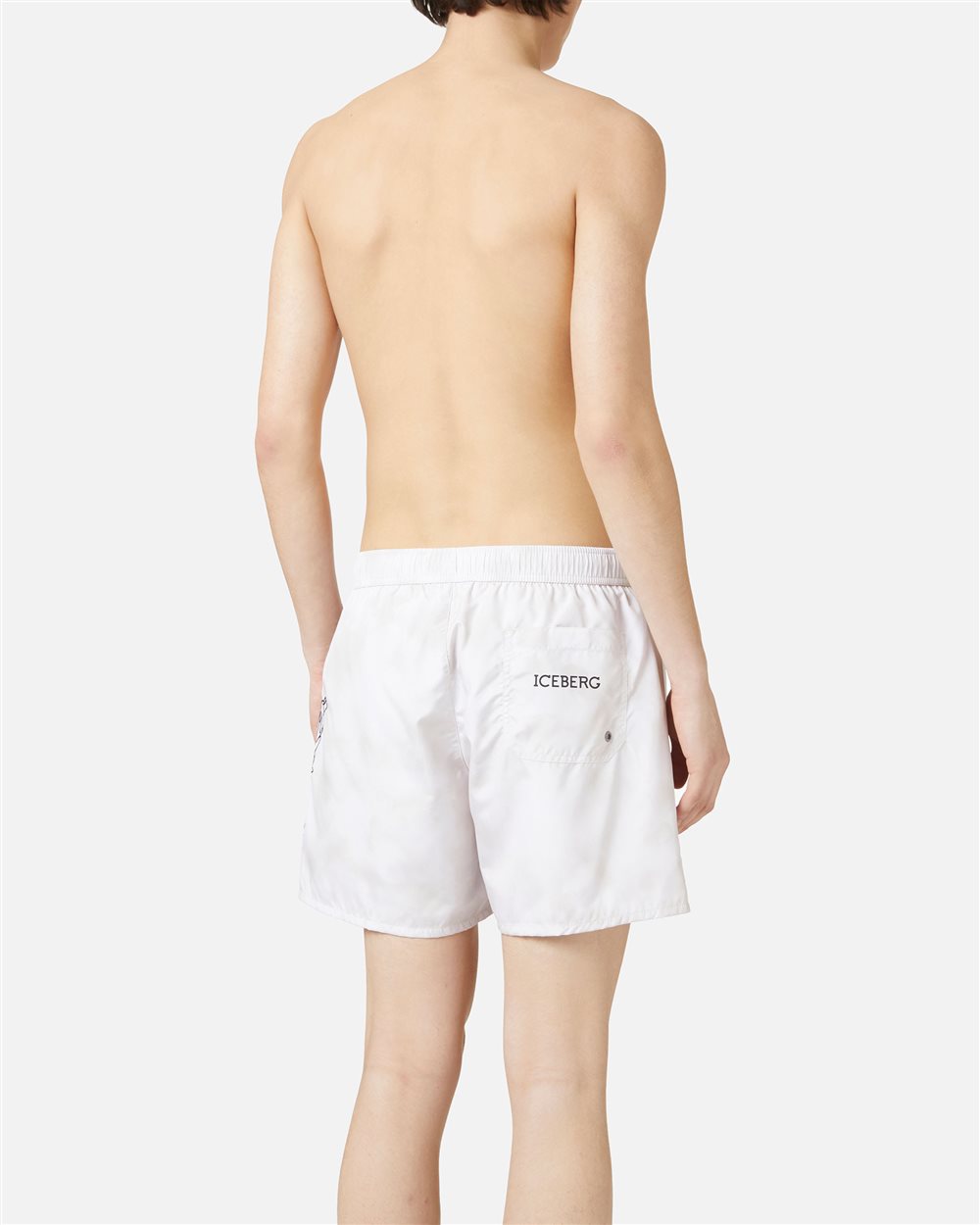 Grau-blaue Badehose mit Tunnelzug, Print auf dem linken Bein und Iceberg-Logo - Iceberg - Official Website