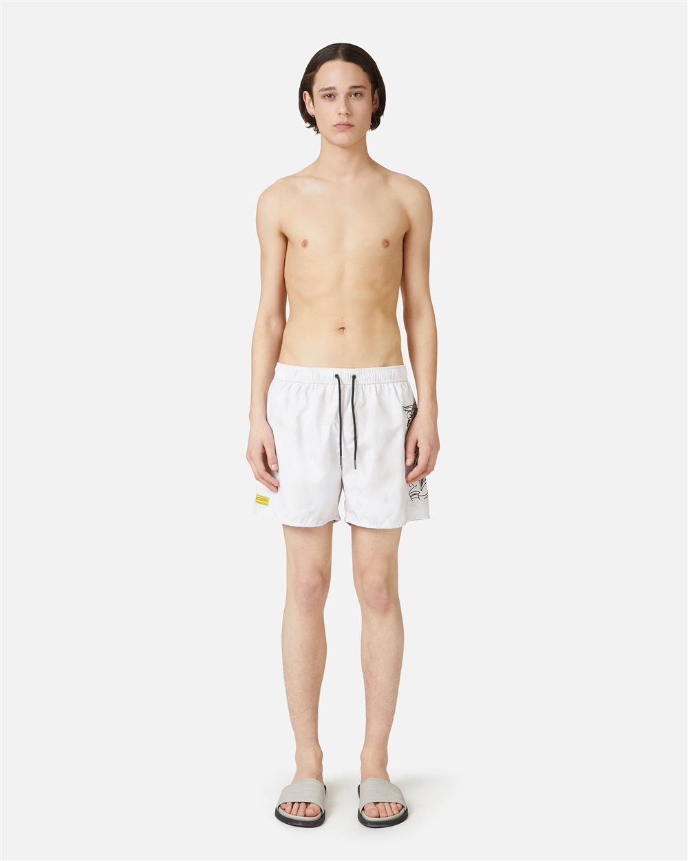 Grau-blaue Badehose mit Tunnelzug, Print auf dem linken Bein und Iceberg-Logo - Iceberg - Official Website