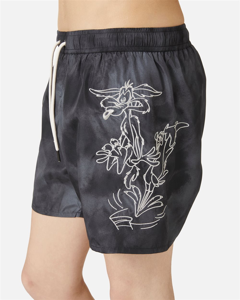 Black drawstring swim trunks with print on the left leg and Iceberg logo - Iceberg - Official Website