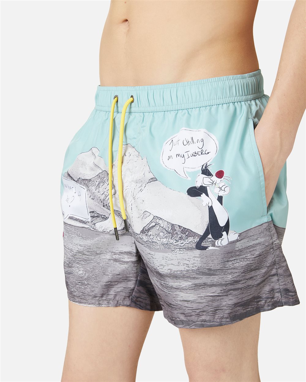 Boxer mare a fantasia con sfondo verde salvia e coulisse gialla - Iceberg - Official Website