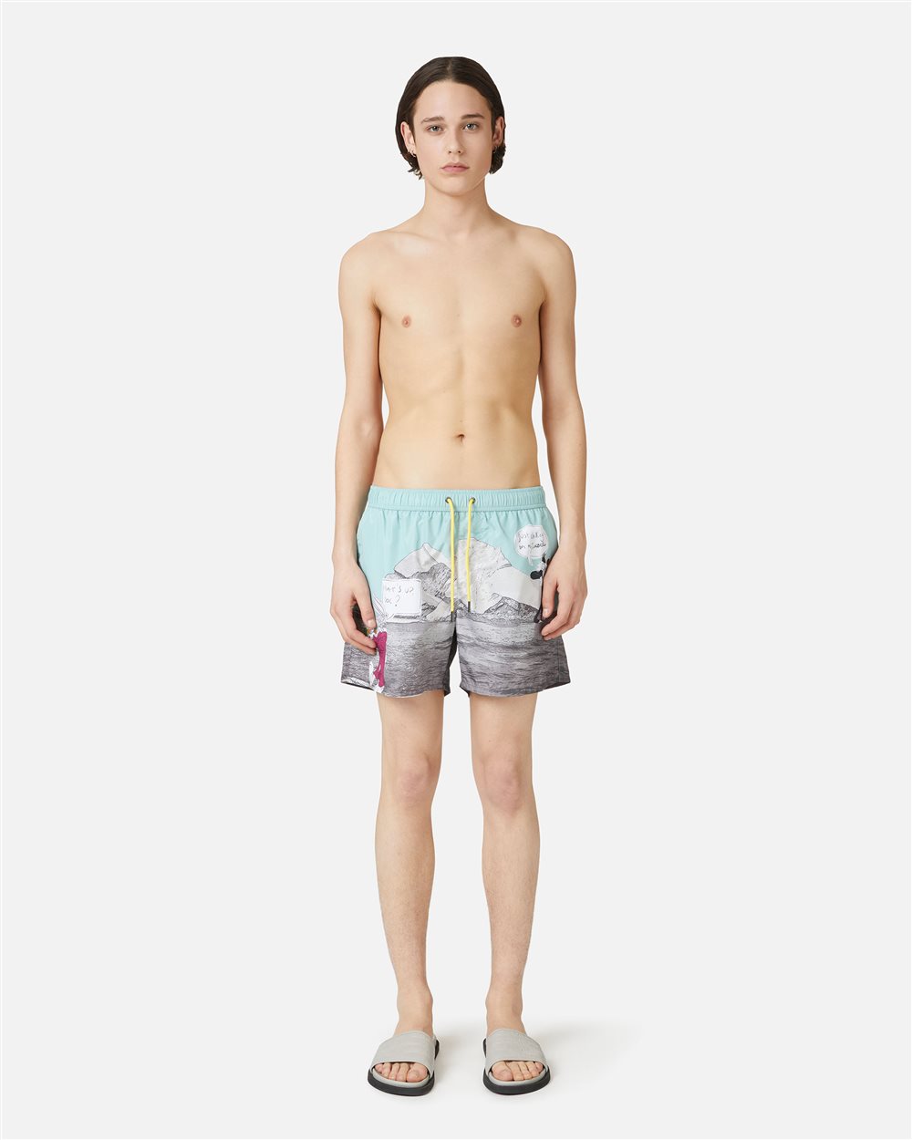 Boxer mare a fantasia con sfondo verde salvia e coulisse gialla - Iceberg - Official Website