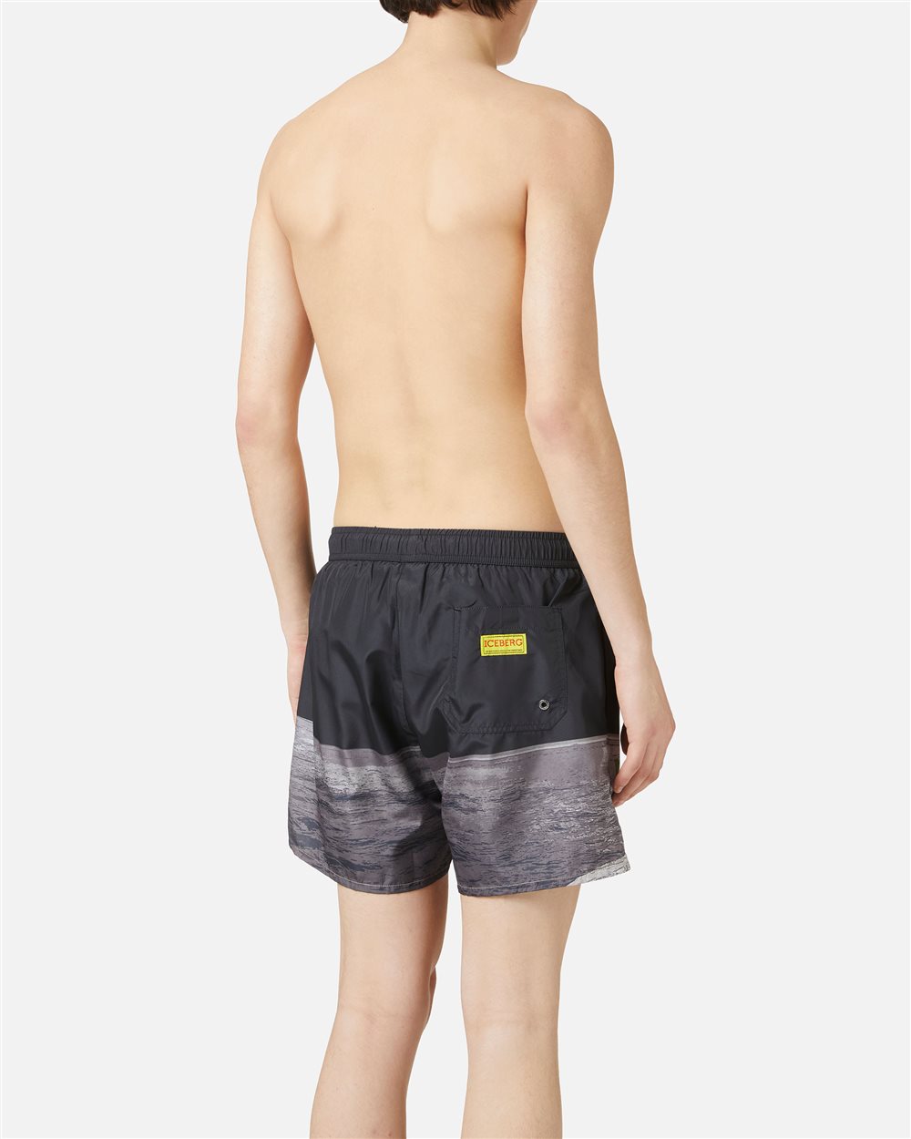 Patterned Swim Boxer with Black Background and Yellow Drawstring - Iceberg - Official Website