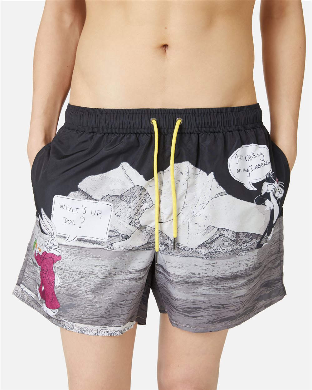Patterned Swim Boxer with Black Background and Yellow Drawstring - Iceberg - Official Website