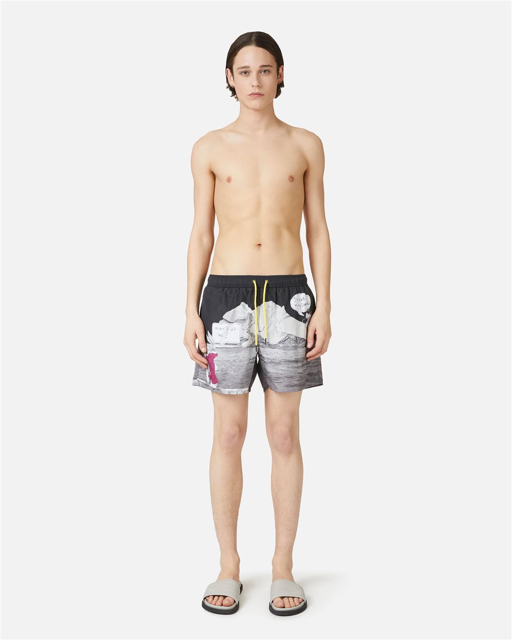 Patterned Swim Boxer with Black Background and Yellow Drawstring - Iceberg - Official Website