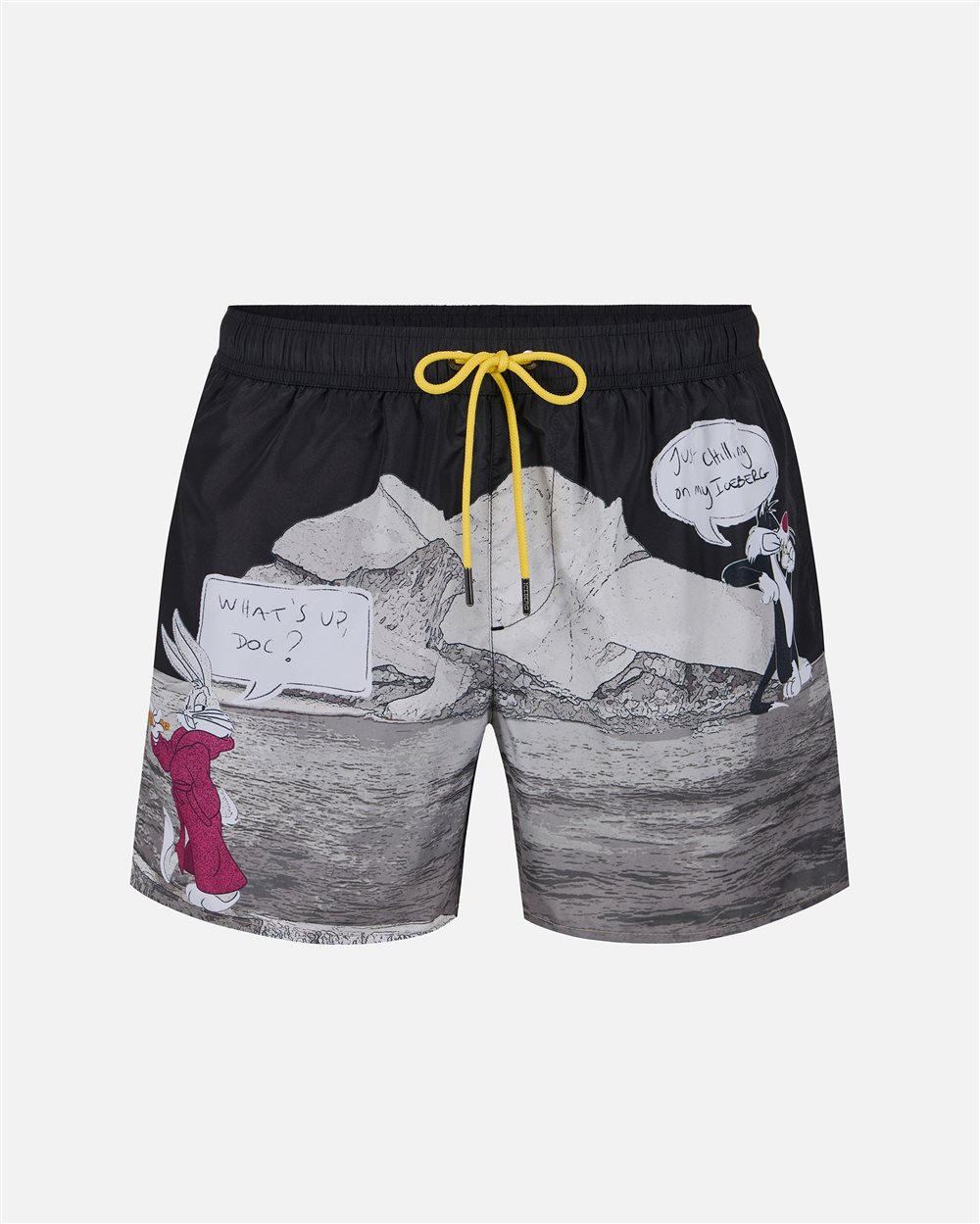 Patterned Swim Boxer with Black Background and Yellow Drawstring - Iceberg - Official Website
