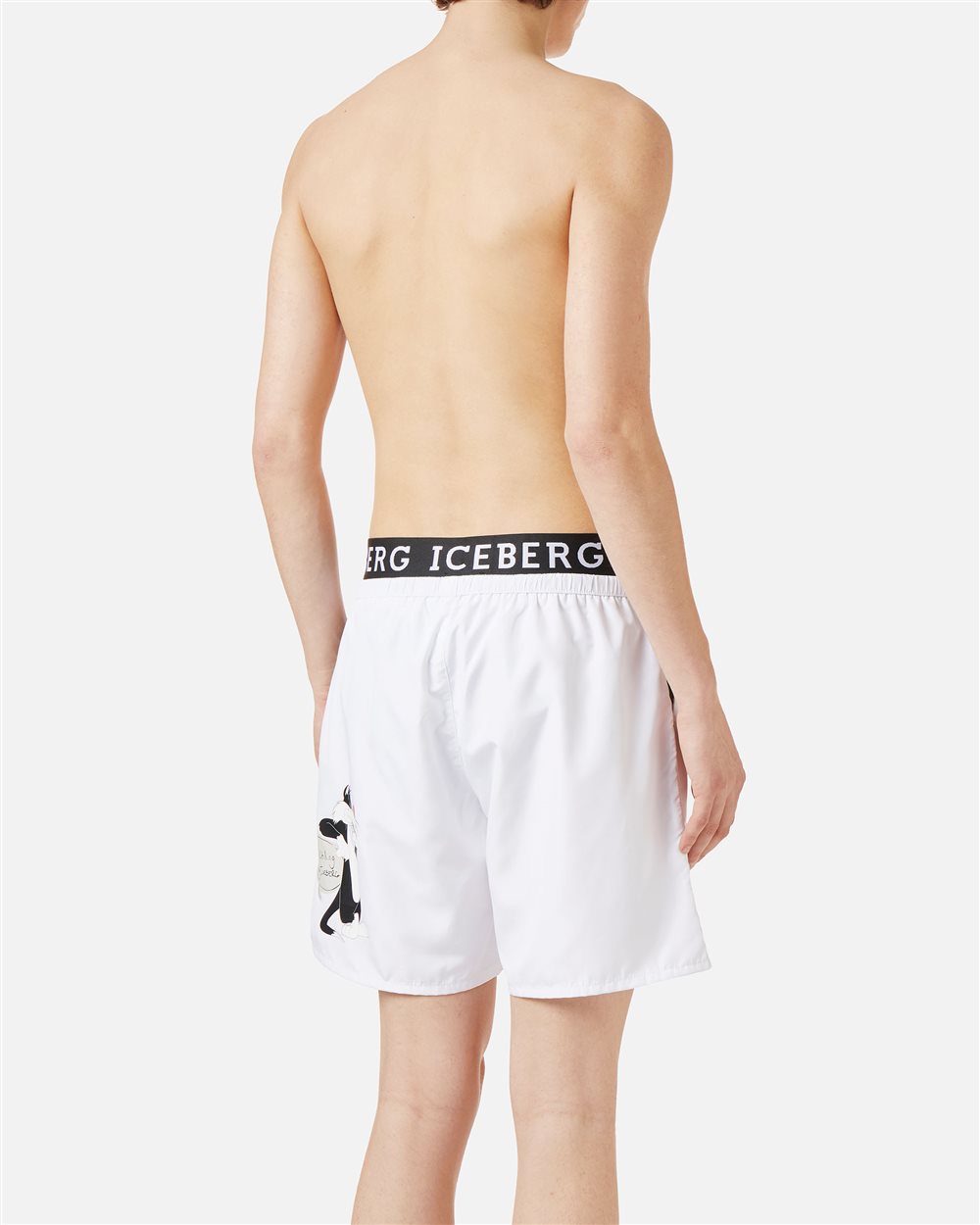 White swim trunks with contrasting elastic band, Iceberg logo and Looney Tunes print - Iceberg - Official Website