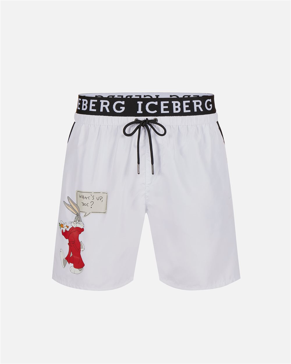 White swim trunks with contrasting elastic band, Iceberg logo and Looney Tunes print - Iceberg - Official Website