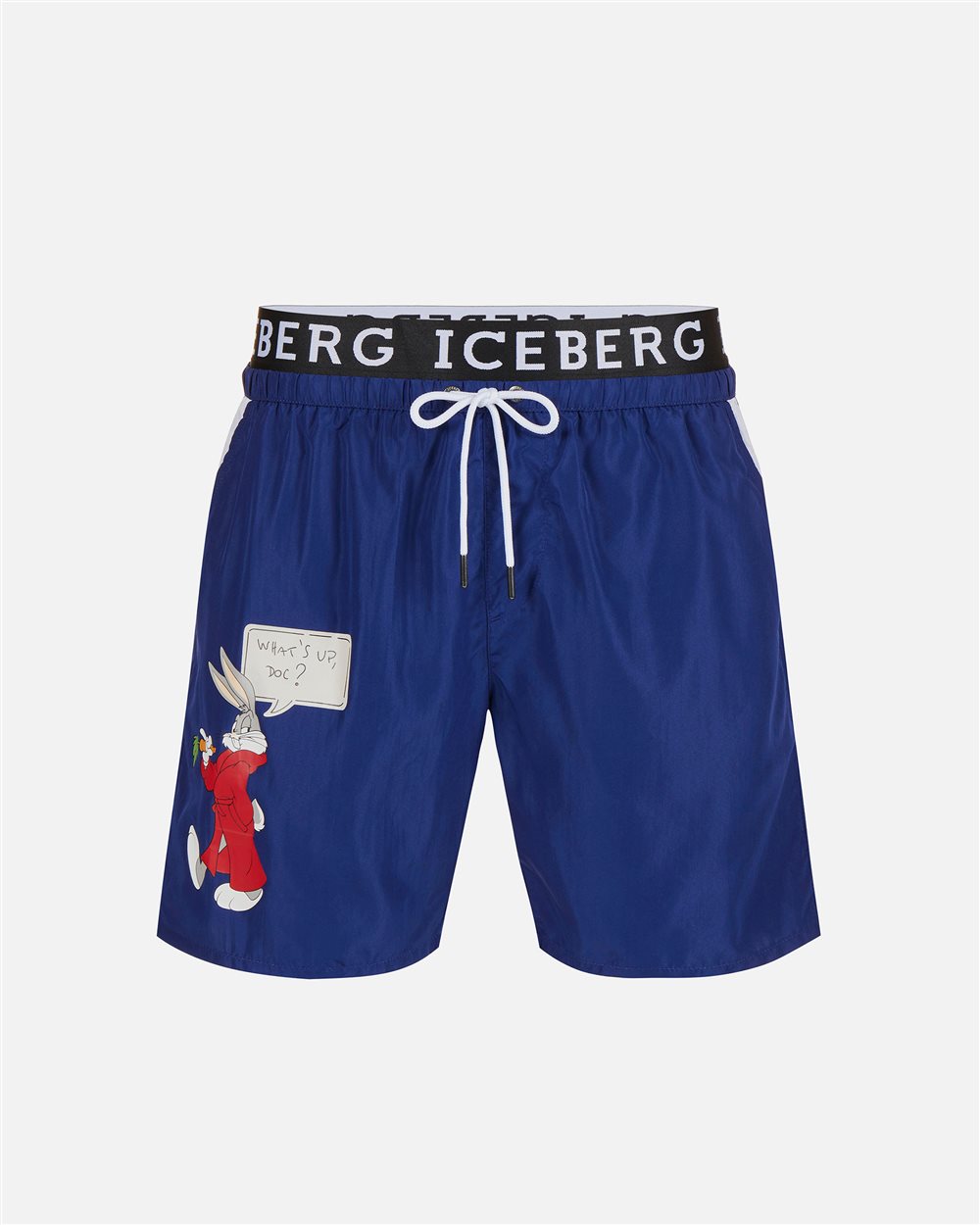 Navy blue swim trunks with contrasting elastic band, Iceberg logo and Looney Tunes print - Iceberg - Official Website