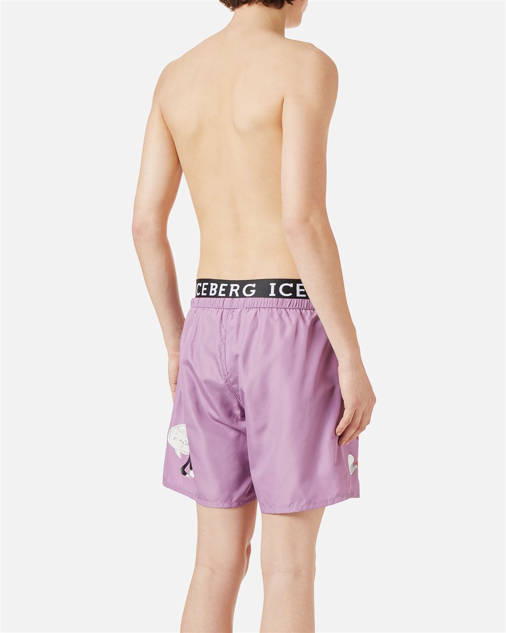 Raspberry-colored swim trunks with contrasting elastic band, Iceberg logo and Looney Tunes print - Iceberg - Official Website
