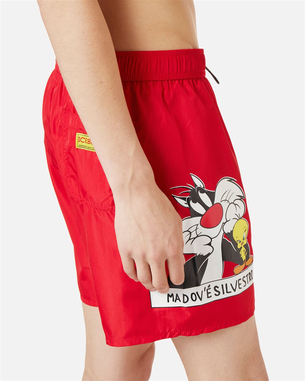 Red swim trunks with drawstring and Sylvester the Cat print - Iceberg - Official Website