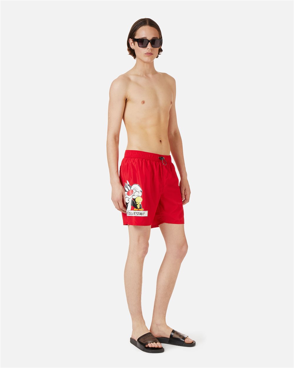 Red swim trunks with drawstring and Sylvester the Cat print - Iceberg - Official Website