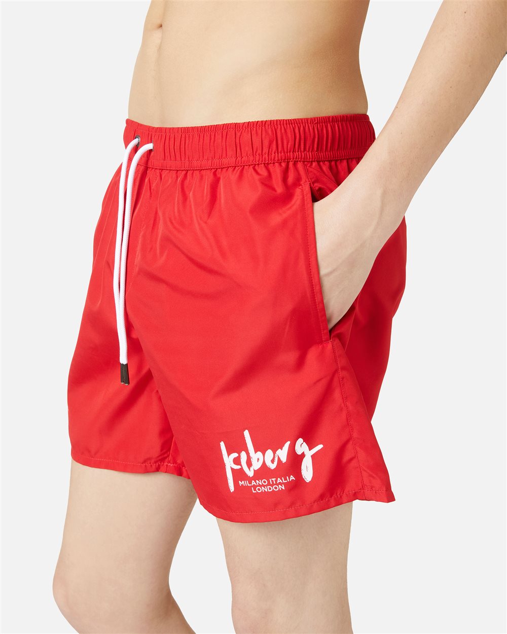 Rote Badehose mit Tunnelzug, Print und Iceberg-Logo - Iceberg - Official Website