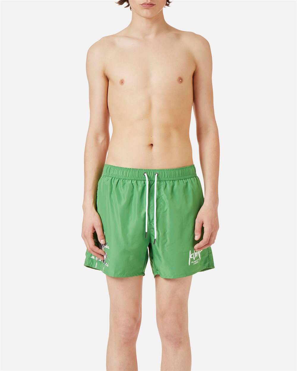 Green swim trunks with Tom print and adjustable drawstring - Iceberg - Official Website