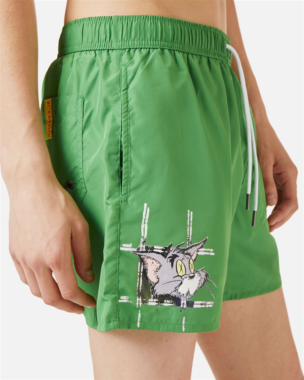 Green swim trunks with Tom print and adjustable drawstring - Iceberg - Official Website