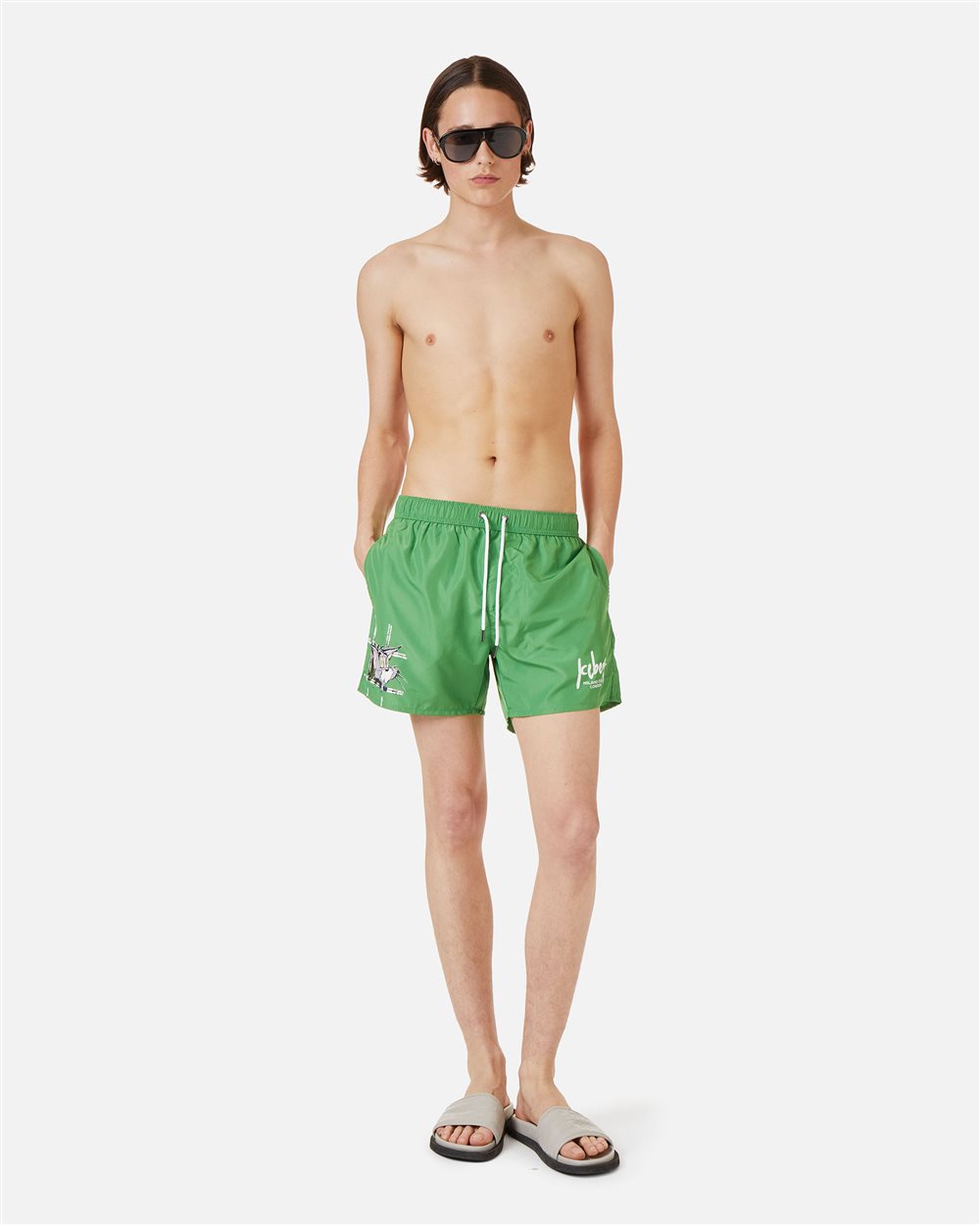 Green swim trunks with Tom print and adjustable drawstring - Iceberg - Official Website