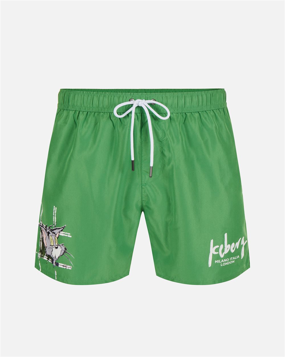 Green swim trunks with Tom print and adjustable drawstring - Iceberg - Official Website