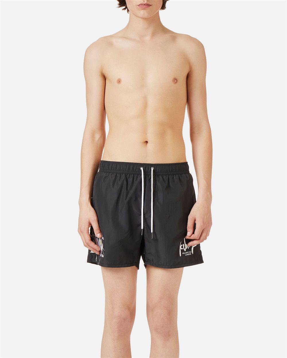 Black swim trunks with Tom print and adjustable drawstring - Iceberg - Official Website