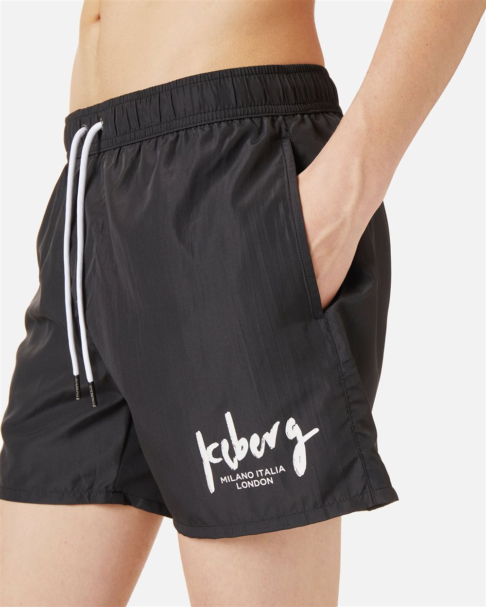 Black swim trunks with Tom print and adjustable drawstring - Iceberg - Official Website