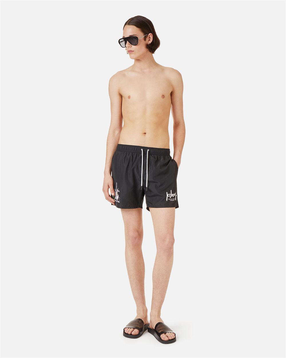 Black swim trunks with Tom print and adjustable drawstring - Iceberg - Official Website