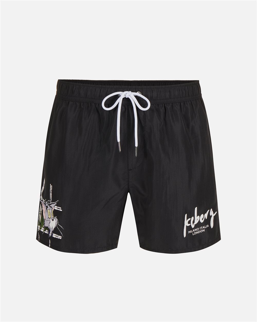 Black swim trunks with Tom print and adjustable drawstring - Iceberg - Official Website