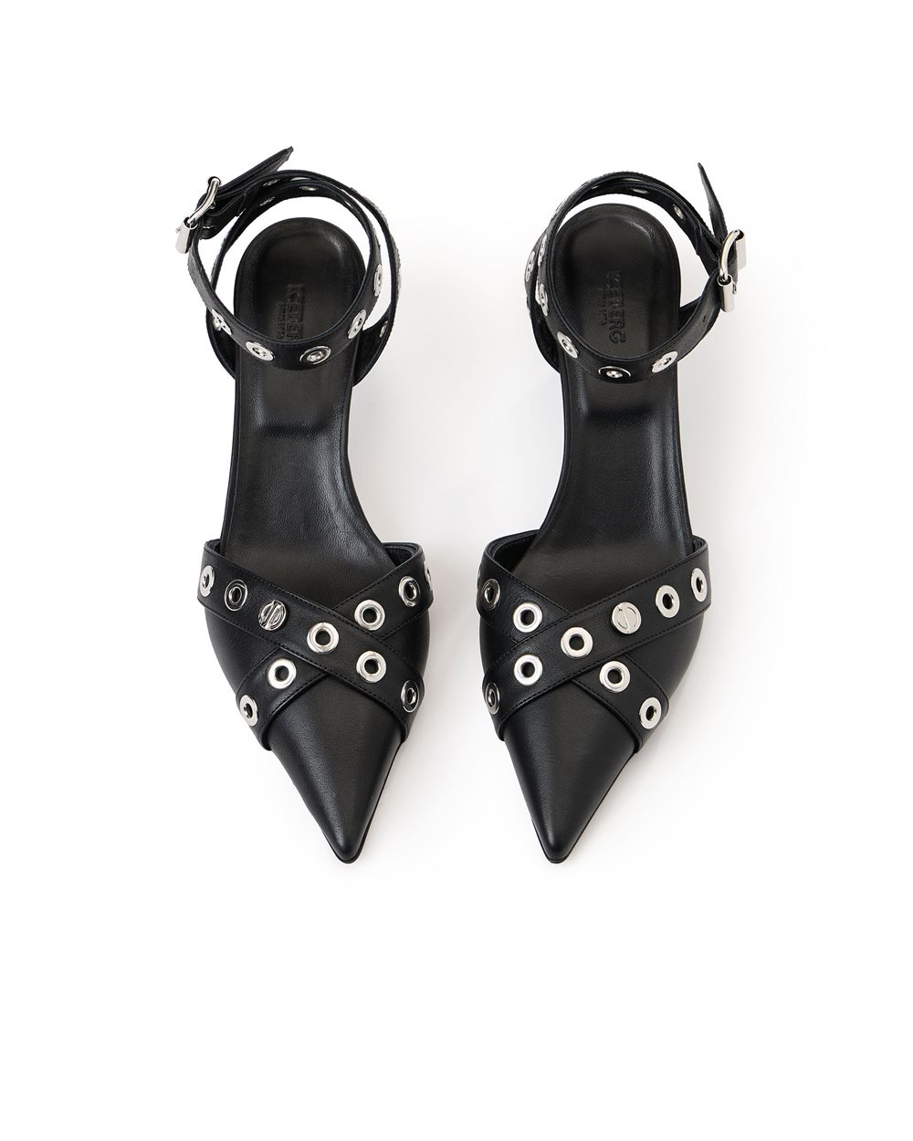 Black kitten heel sling back with stud details - Iceberg - Official Website