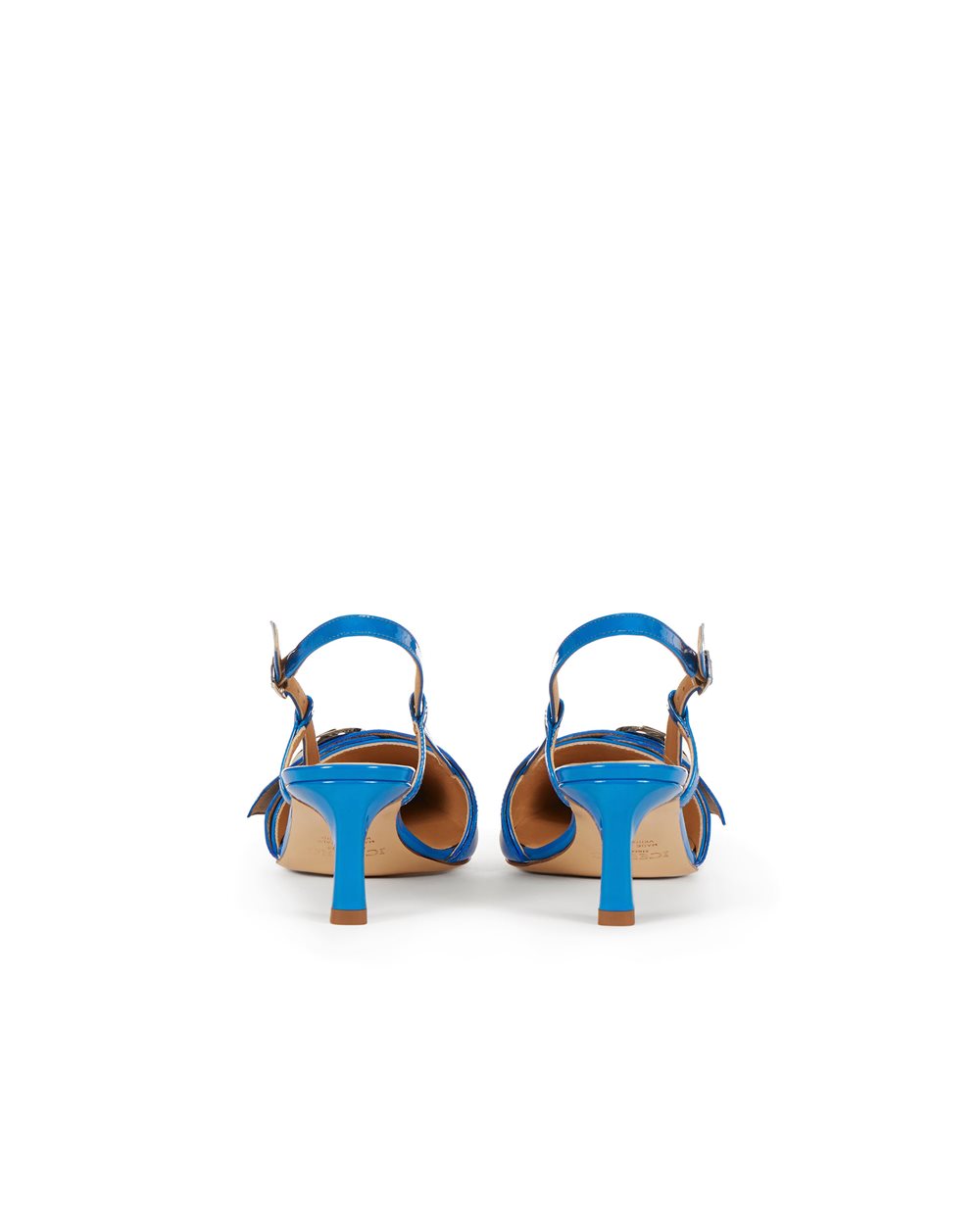 Pointed-toe turquoise patent leather slingback shoe with Iceberg metal monogram - Iceberg - Official Website