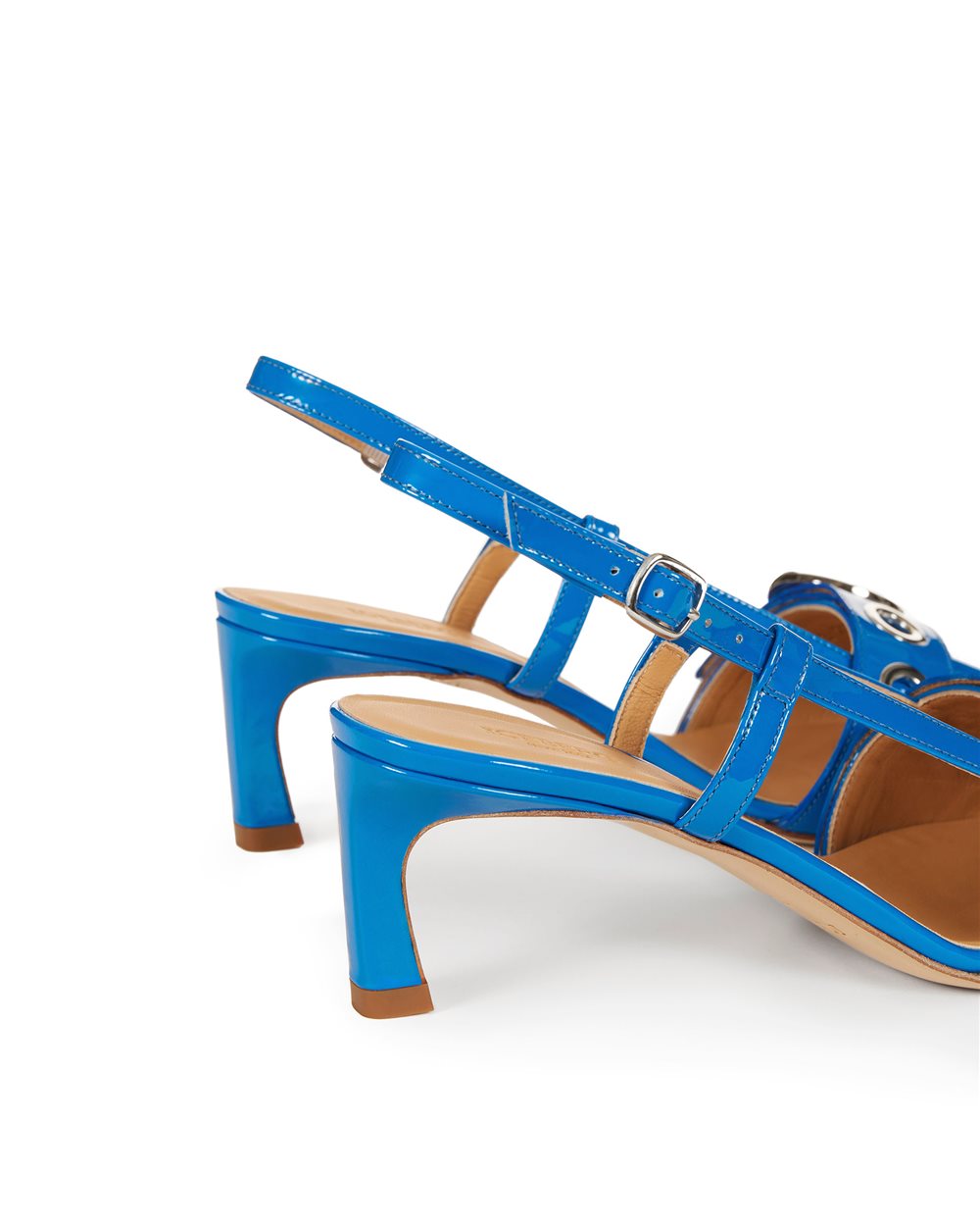 Pointed-toe turquoise patent leather slingback shoe with Iceberg metal monogram - Iceberg - Official Website