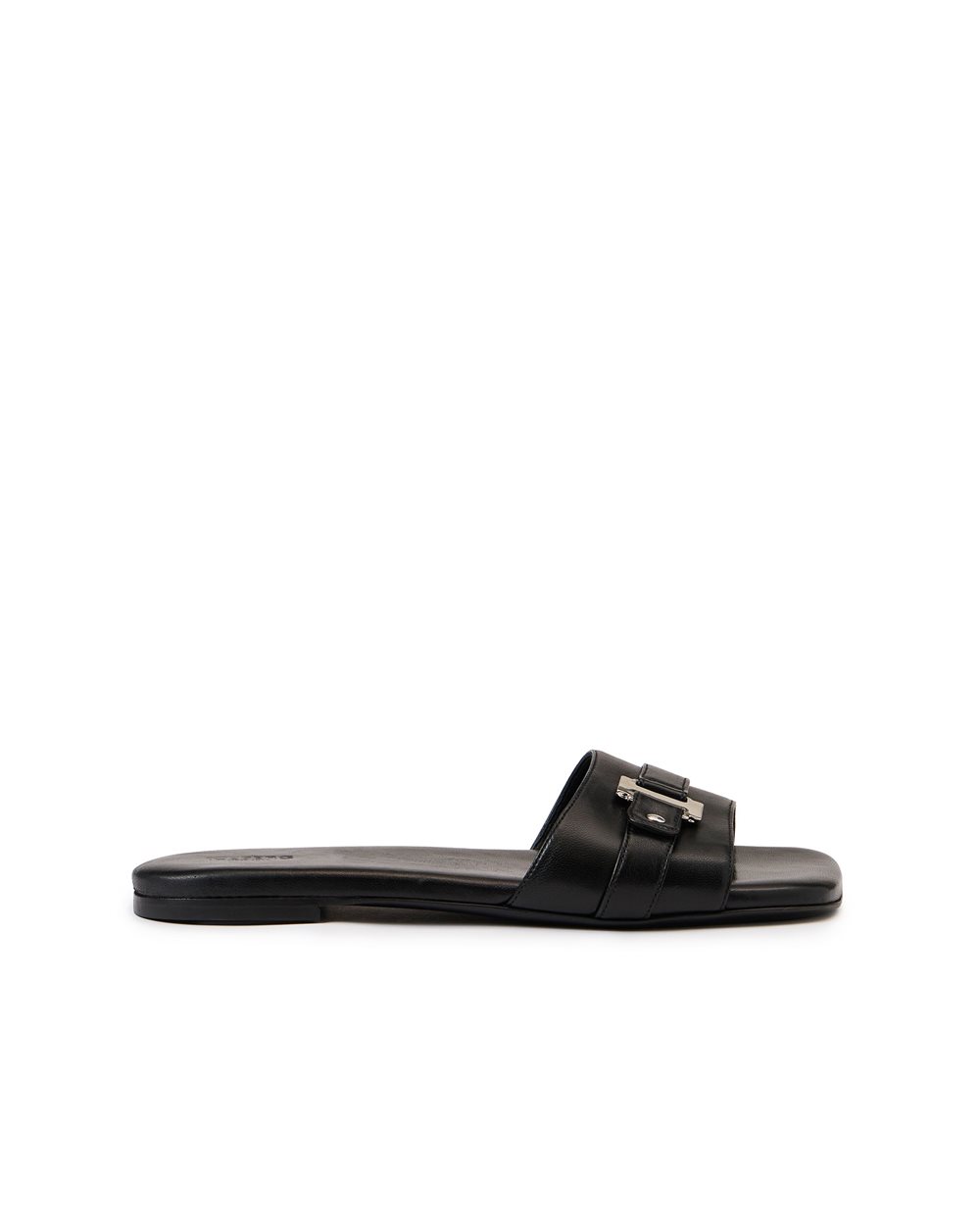 Black leather flat sandals with front strap and monogram details - Iceberg - Official Website