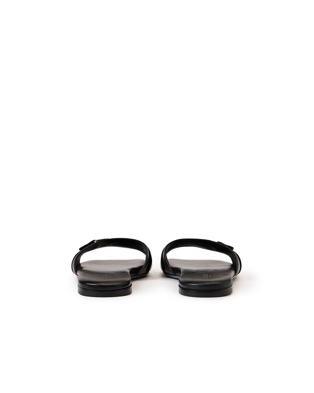 Black leather flat sandals with front strap and monogram details - Iceberg - Official Website