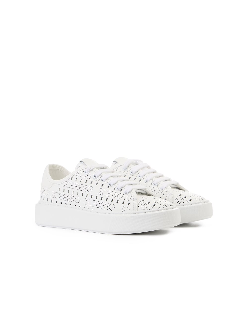 Oversized sneakers in perforated white leather with allover logo - Iceberg - Official Website