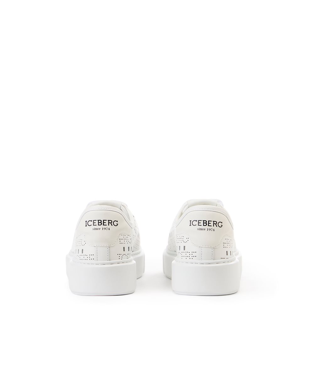 Oversized sneakers in perforated white leather with allover logo - Iceberg - Official Website
