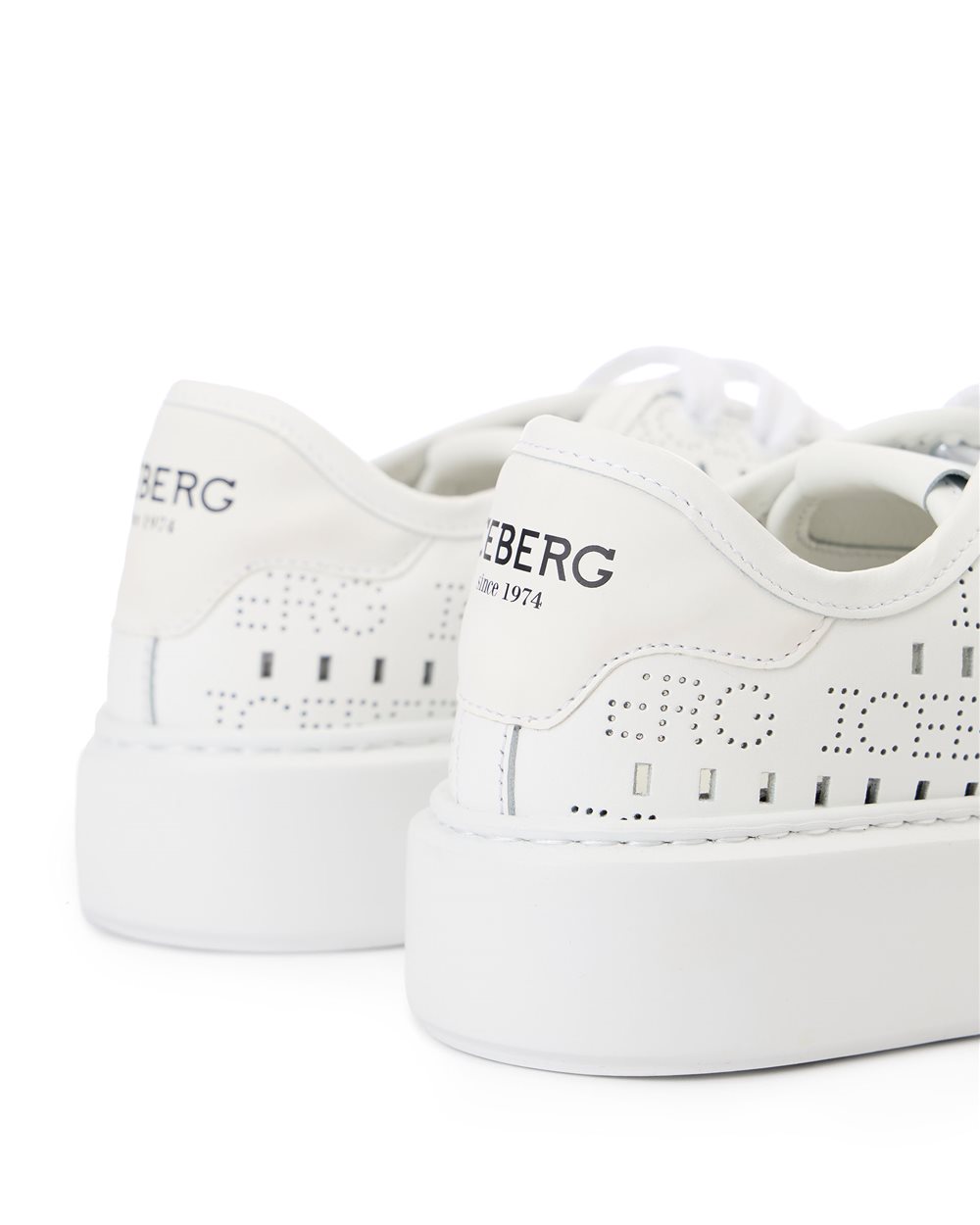 Oversized sneakers in perforated white leather with allover logo - Iceberg - Official Website