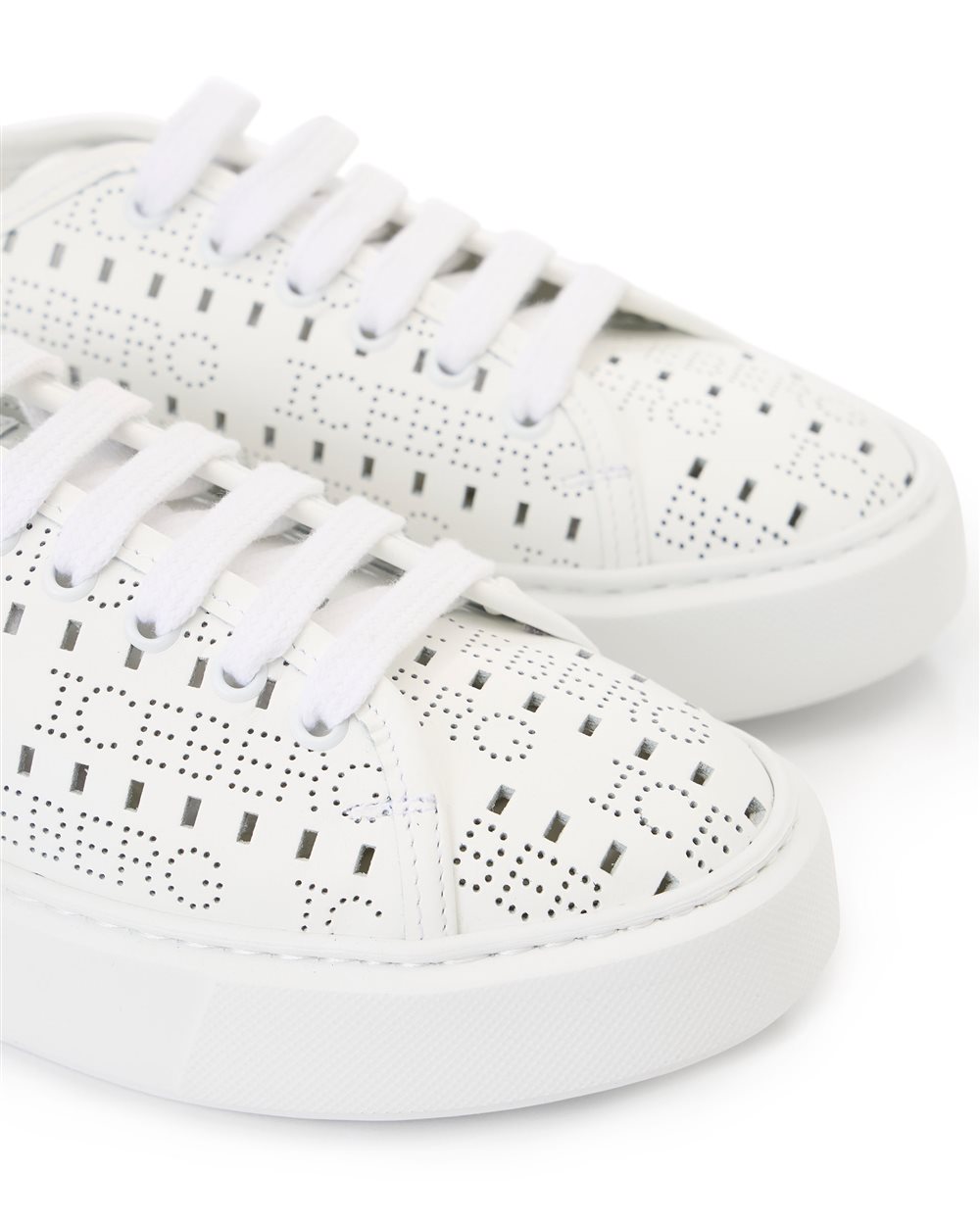 Oversized sneakers in perforated white leather with allover logo - Iceberg - Official Website
