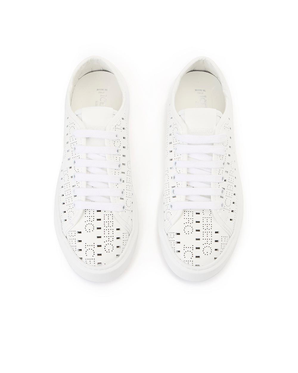 Oversized sneakers in perforated white leather with allover logo - Iceberg - Official Website
