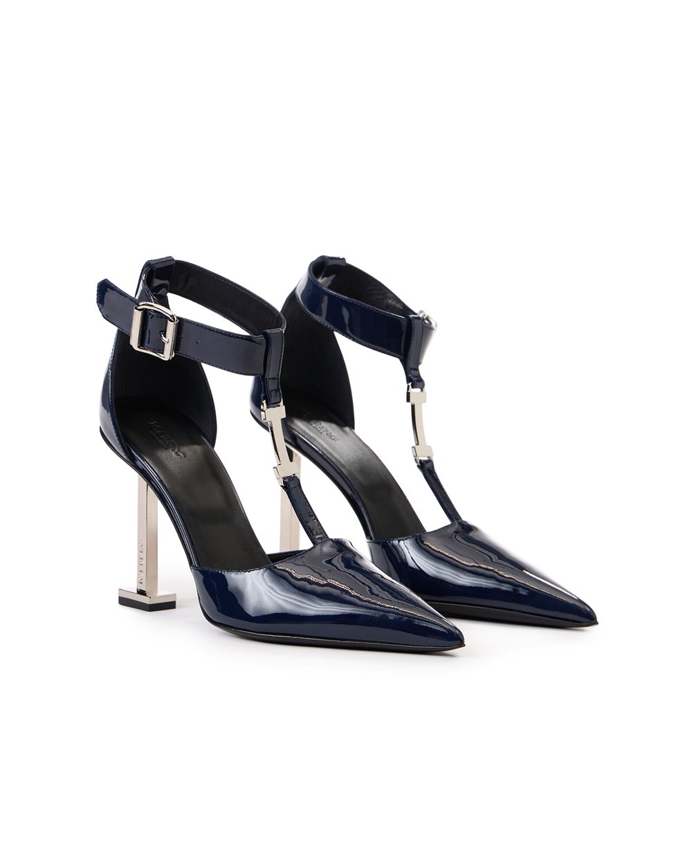 Blue patent leather pointed toe pumps with custom heel - Iceberg - Official Website