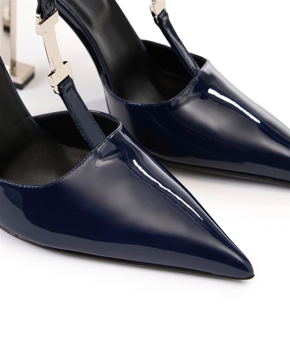 Blue patent leather pointed toe pumps with custom heel - Iceberg - Official Website