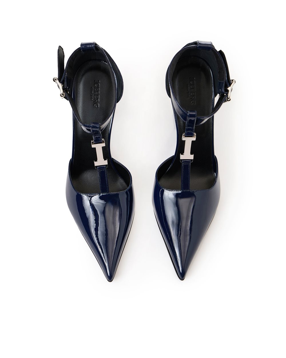 Blue patent leather pointed toe pumps with custom heel - Iceberg - Official Website