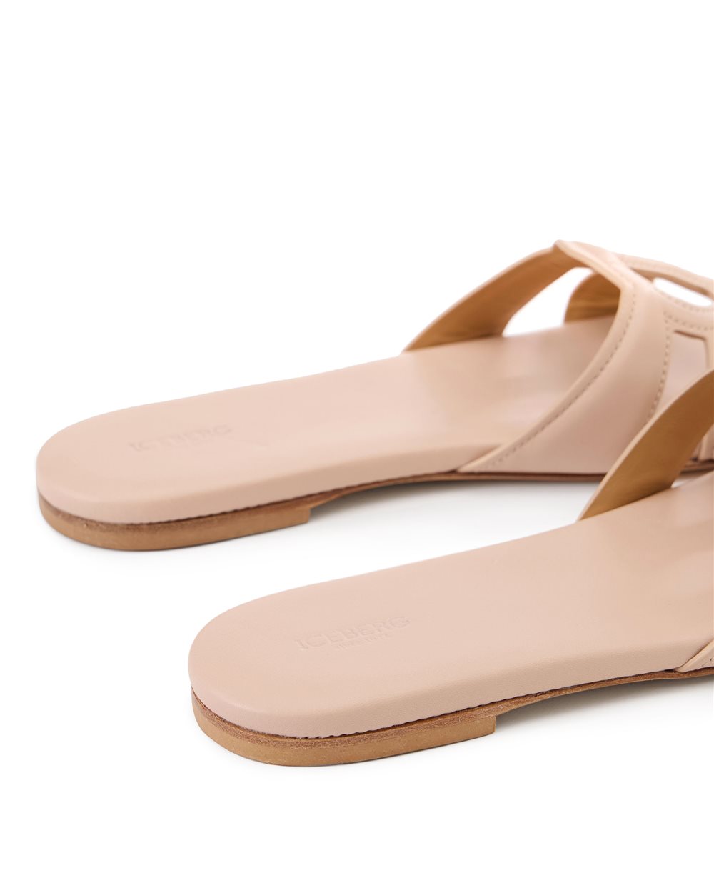 Blush leather low sandals with Iceberg monogram strap - Iceberg - Official Website