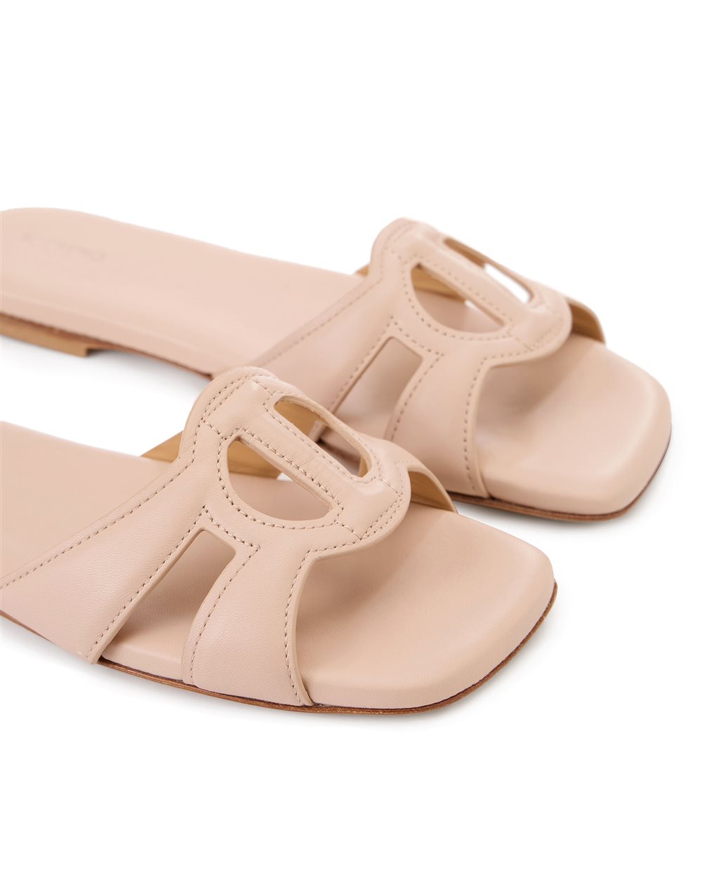 Blush leather low sandals with Iceberg monogram strap - Iceberg - Official Website