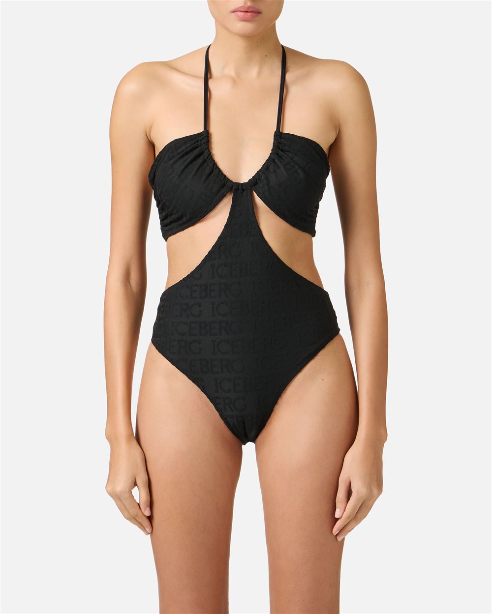 Costume intero nero con design cut-out e logo Iceberg allover - Iceberg - Official Website