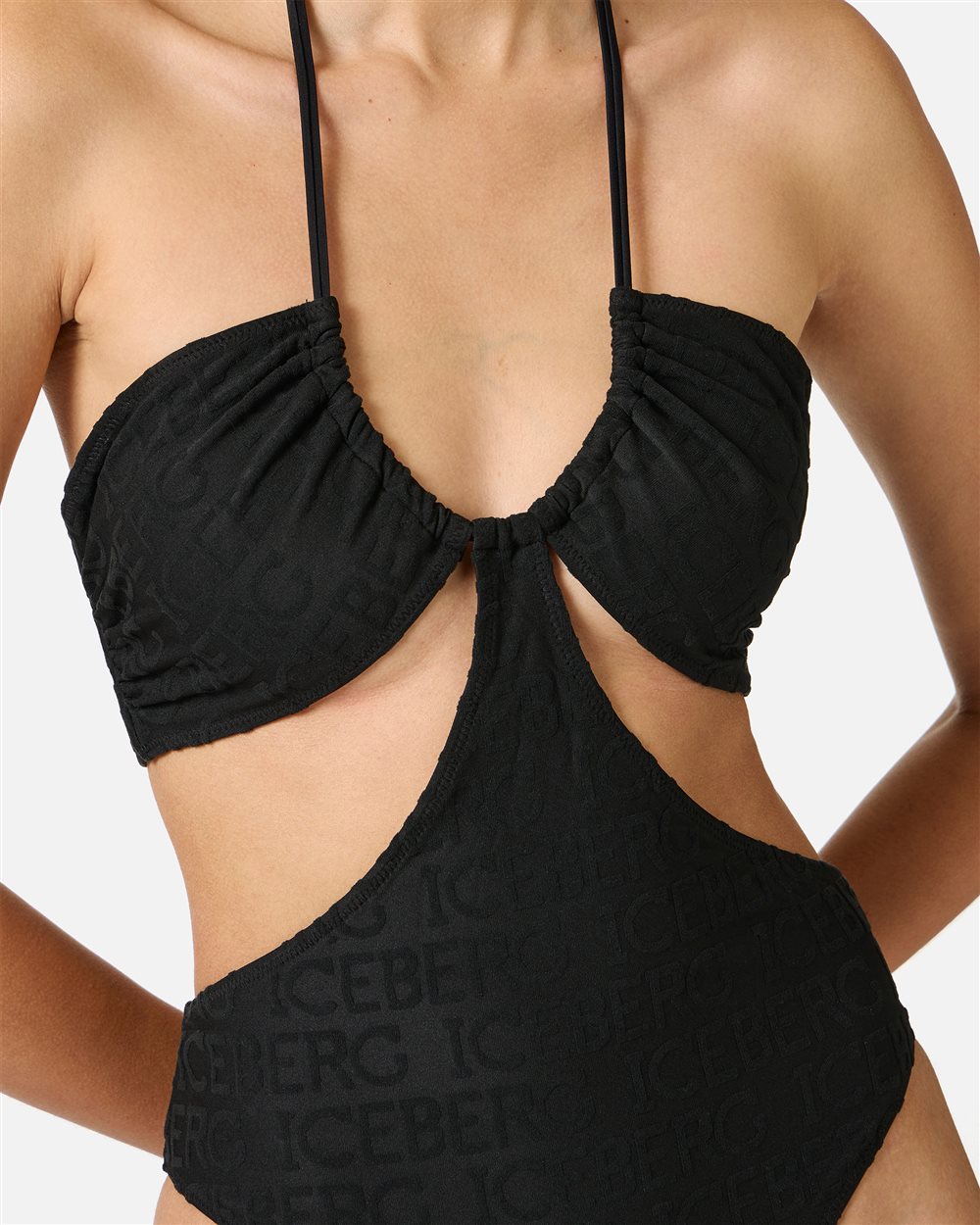 Costume intero nero con design cut-out e logo Iceberg allover - Iceberg - Official Website