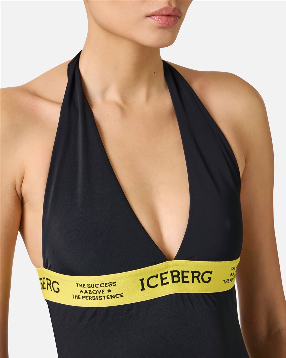 Costume intero nero con banda elastica gialla e logo Iceberg a contrasto - Iceberg - Official Website