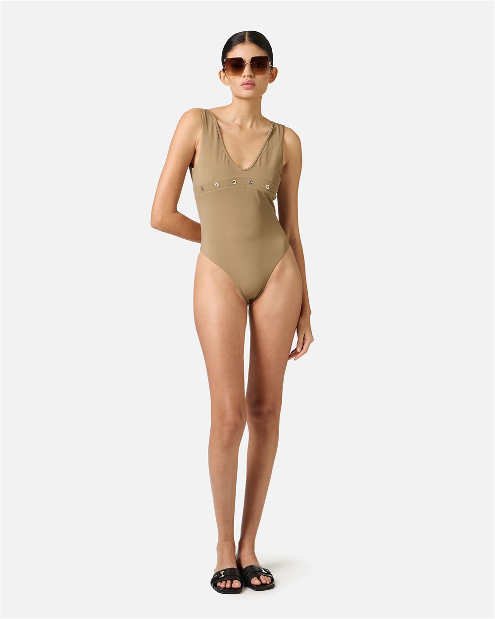 Mud-colored one-piece with metal studs under the bust - Iceberg - Official Website